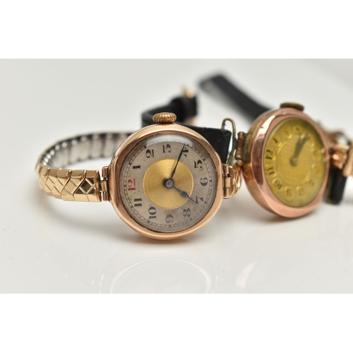 46 - THREE LADYS GOLD WRISTWATCHES, to include an early 20th century, manual wind watch, hallmarked 9ct B... 