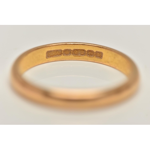 52 - A POLISHED 22CT GOLD BAND RING, hallmarked 22ct Birmingham, ring size P, approximate gross weight 4.... 