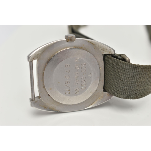 6 - A VINTAGE HAMILTON BRITISH MILITARY ISSUE WRISTWATCH WITH BROAD ARROW SYMBOL, circa 1970's, matt bla... 