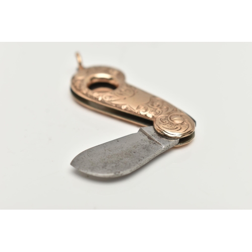 70 - A LATE VICTORIAN 9CT GOLD CIGAR CUTTER, detailed with a floral pattern and vacant cartouche, fitted ... 