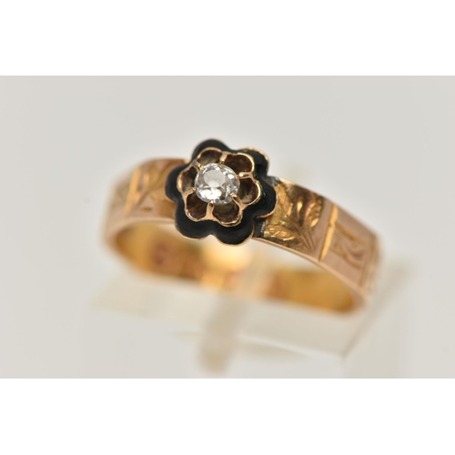 79 - A MID VICTORIAN 15CT GOLD MOUNRING RING, designed as a single old cut diamond, estimated diamond wei... 