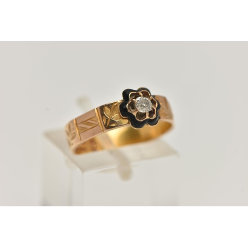 79 - A MID VICTORIAN 15CT GOLD MOUNRING RING, designed as a single old cut diamond, estimated diamond wei... 