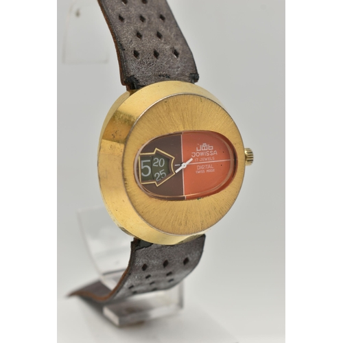 8 - A VINTAGE JOWISSA DIGITAL WRISTWATCH, brown and orange dial with white hands, date  window, the dial... 