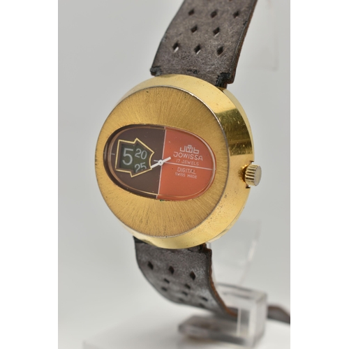 8 - A VINTAGE JOWISSA DIGITAL WRISTWATCH, brown and orange dial with white hands, date  window, the dial... 