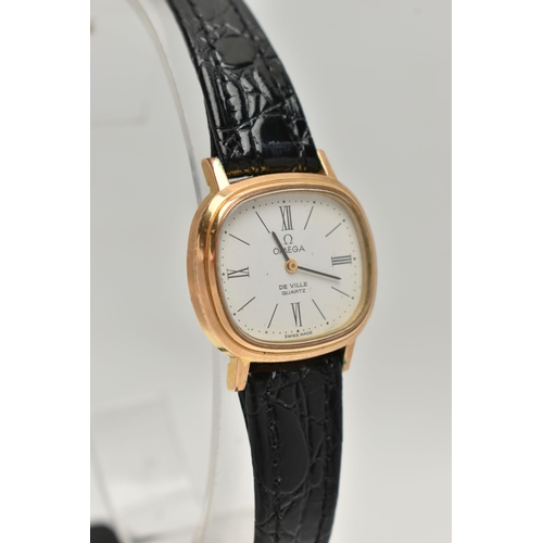 84 - A LADYS 'OMEGA' WRISTWATCH, quartz movement, rounded square dial signed 'Omega De Ville Quartz', Rom... 