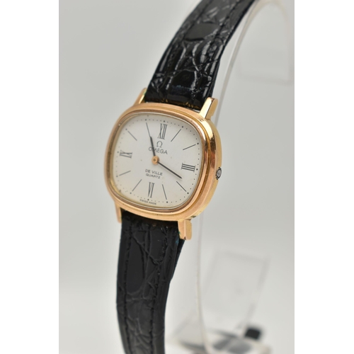 84 - A LADYS 'OMEGA' WRISTWATCH, quartz movement, rounded square dial signed 'Omega De Ville Quartz', Rom... 