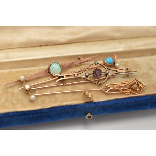 92 - AN ASSORTMENT OF BROOCHES AND STICK PINS, a collection comprising of a diamond and seed pearl stick ... 