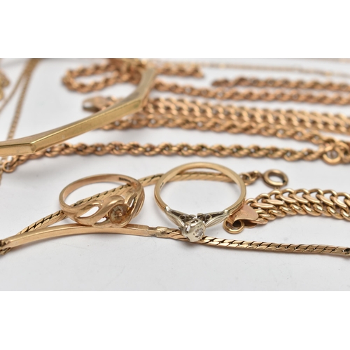 94 - AN ASSORTMENT OF 9CT GOLD JEWELLERY, a selection of AF jewellery items, to include chains, bangles, ... 