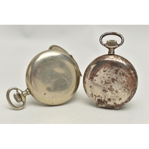 133 - TWO POCKET WATCHES, the first a manual wind, open face watch, skeleton white dial, Roman numeral dia... 