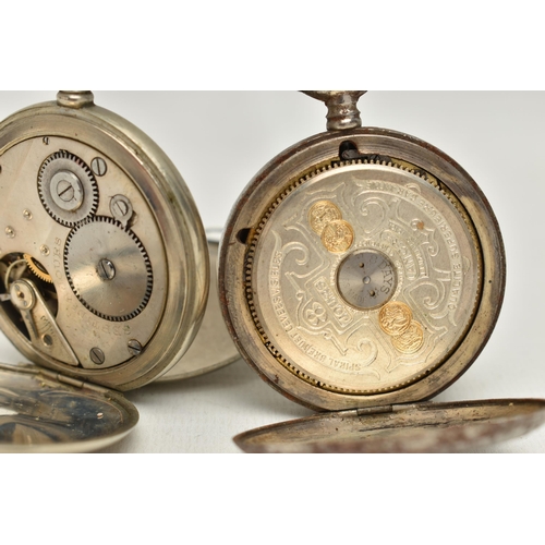 133 - TWO POCKET WATCHES, the first a manual wind, open face watch, skeleton white dial, Roman numeral dia... 