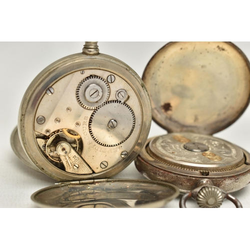 133 - TWO POCKET WATCHES, the first a manual wind, open face watch, skeleton white dial, Roman numeral dia... 