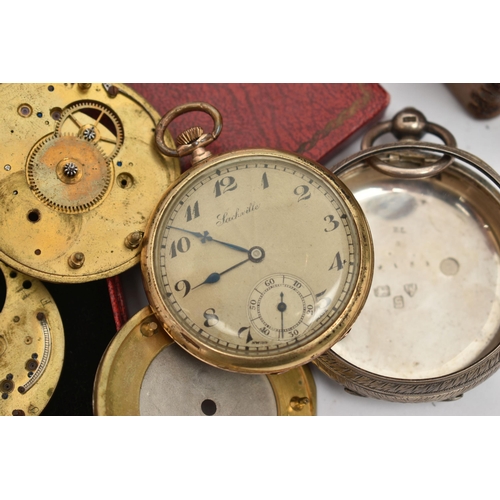 135 - TWO POCKET WATCHES, the first a gold plated, manual wind, open face watch, round silver engine turne... 