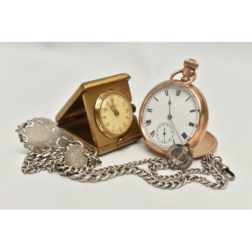 150 - FOUR ITEMS, to include an open face pocket watch, the white face with black Roman numerals and subsi... 