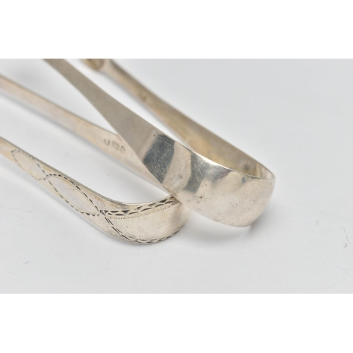 153 - TWO PAIRS OF  SILVER SUGAR TONGS, the first pair a plain polished pair of sugar tongs, hallmarked 'W... 