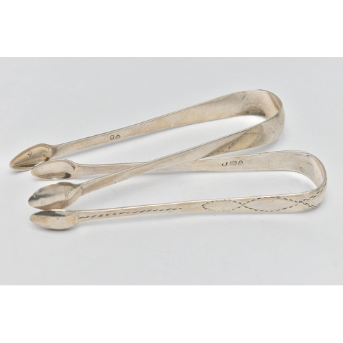 153 - TWO PAIRS OF  SILVER SUGAR TONGS, the first pair a plain polished pair of sugar tongs, hallmarked 'W... 