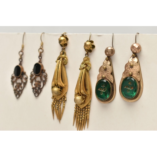 157 - TWO PAIRS OF LATE VICTORIAN/ EARLY 20TH CENTURY DROP EARRINGS AND ANOTHER PAIR, the first a pair of ... 