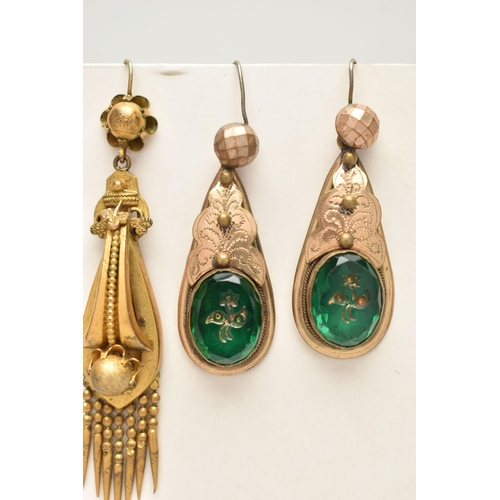 157 - TWO PAIRS OF LATE VICTORIAN/ EARLY 20TH CENTURY DROP EARRINGS AND ANOTHER PAIR, the first a pair of ... 