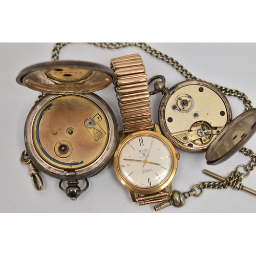 160 - TWO POCKET WATCHES AND A WRIST WATCH, the first an open face pocket watch signed 'Kendal & Dent make... 