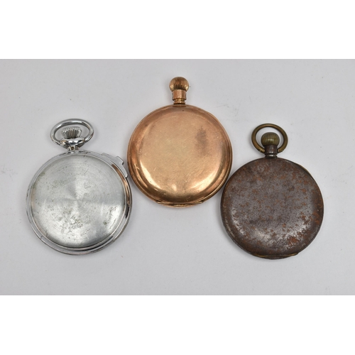 167 - TWO POCKET WATCHES AND A STOP WATCH, to include a gold plated full hunter, manual wind pocket watch ... 