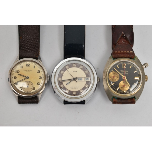 174 - THREE GENTS WRISTWATCHES, the first a manual wind 'Movado Sport', round silver dial, Arabic numerals... 