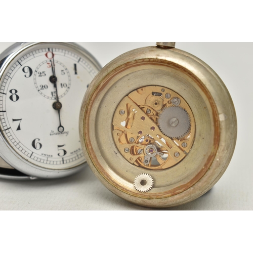 175 - A 'BREITLING' STOP WATCH AND A 'JAEGER LECOULTRE' POCKET WATCH, stop watch with round white dial sig... 