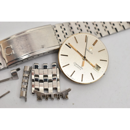 181 - AN OMEGA WATCH BRACELET AND DIAL, stainless steel bracelet stamped to the folding clasp 'Omega' 1193... 