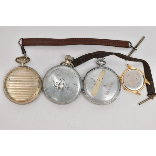 182 - TWO POCKET WATCHES A STOP WATCH AND AN RAF WATCH HEAD, to include a base metal, manual wind, open fa... 