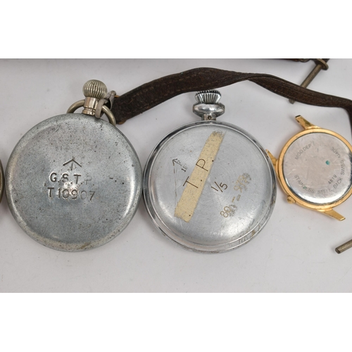 182 - TWO POCKET WATCHES A STOP WATCH AND AN RAF WATCH HEAD, to include a base metal, manual wind, open fa... 