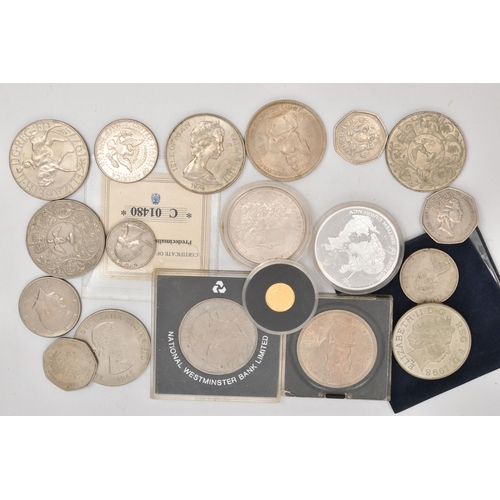 183 - A 25 DOLLAR ENDAGERED WILDLIFE COIN AND ASSORTED COMMEMORATIVE COINS, 1990 Cook Islands, Endangered ... 