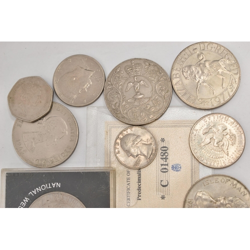 183 - A 25 DOLLAR ENDAGERED WILDLIFE COIN AND ASSORTED COMMEMORATIVE COINS, 1990 Cook Islands, Endangered ... 