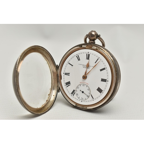 188 - AN EARLY 20TH CENTURY SILVER OPEN FACE POCKET WATCH, key wound, round white dial signed 'Fattorini &... 