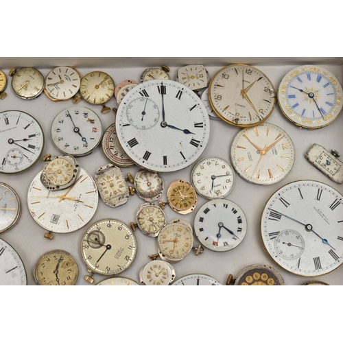 196 - A BOX OF LOOSE WATCH MOVEMENTS, pocket watch and wristwatch movements, names to include 'Accurist, S... 