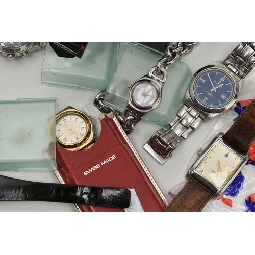 199 - A BOX OF WRISTWATCHES, to include a ladys boxed 'Karen Millen' quartz watch, a ladys boxed 'Rotary',... 