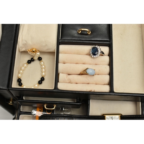 203 - TWO JEWELLERY BOXES WITH CONTENTS OF COSTUME JEWELLERY, to include a 50 micron 9ct rolled gold hinge... 