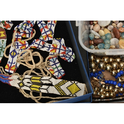 208 - THREE BOXES OF ASSORTED COSTUME JEWELLERY AND ITEMS, to include a large quantity of beaded necklaces... 