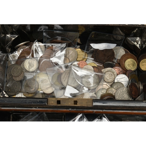 224 - ONE LARGE AND ONE SMALL CASHBOX OF MIXED COINAGE, to include a few banknotes and small amount of sil... 