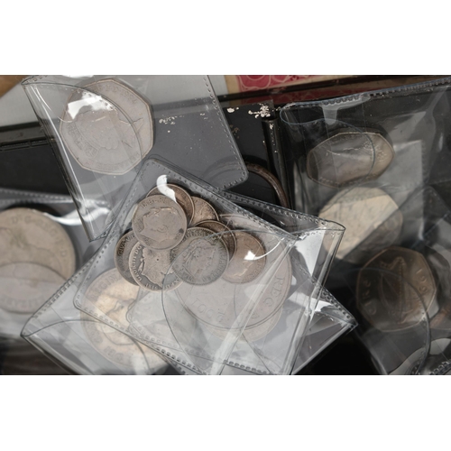 224 - ONE LARGE AND ONE SMALL CASHBOX OF MIXED COINAGE, to include a few banknotes and small amount of sil... 