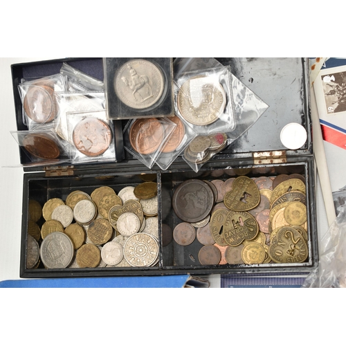 227 - A BOX CONTAINING MIXED COINAGE, to include a 1937 Geoge VI Crown, a 50th Anniversary of WW2 coin/sta... 