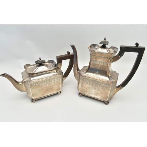 251 - A LATE VICTORIAN WALKER & HALL FOUR PIECE TEA SERVICE OF SHAPED RECTANGULAR FORM, comprising teapot,... 