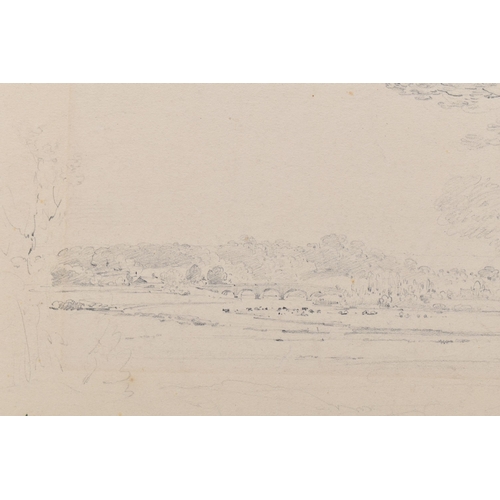 304 - CIRCLE OF HENRY EDRIDGE (1769-1821) 'WALTON BRIDGE', a landscape study with multi span bridge over a... 