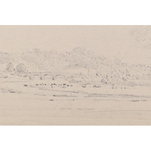 304 - CIRCLE OF HENRY EDRIDGE (1769-1821) 'WALTON BRIDGE', a landscape study with multi span bridge over a... 