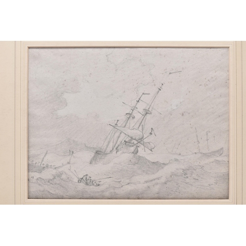 307 - A 19TH CENTURY MARITIME SHIPPING SCENE, depicting ships and a tender in rough seas, unsigned pencil ... 