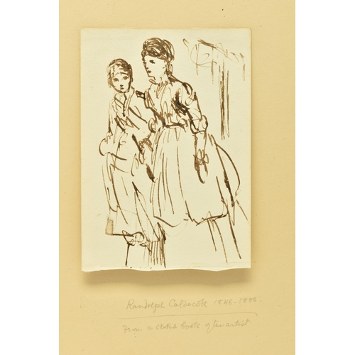 312 - CIRCLE OF RANDOLPH CALDECOTT (1848-1886) A PAGE FROM A SKETCHBOOK, a study of two female figures, un... 