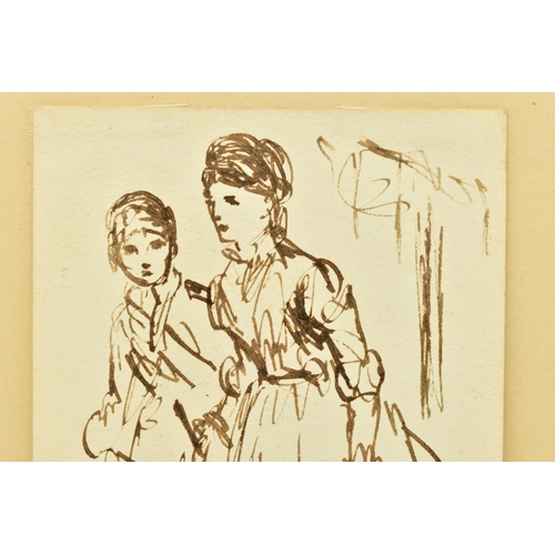 312 - CIRCLE OF RANDOLPH CALDECOTT (1848-1886) A PAGE FROM A SKETCHBOOK, a study of two female figures, un... 