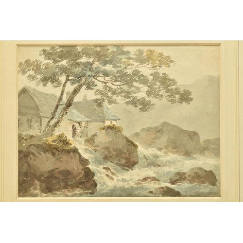 315 - CIRCLE OF JOSEPH BARKER A RIVER LANDSCAPE WITH WATER MILL, no visible signature, watercolour on pape... 