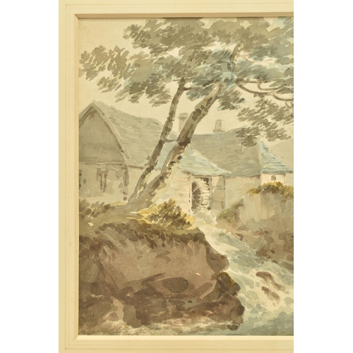 315 - CIRCLE OF JOSEPH BARKER A RIVER LANDSCAPE WITH WATER MILL, no visible signature, watercolour on pape... 