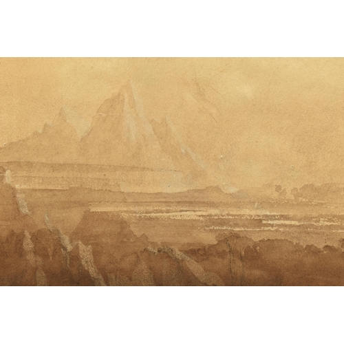 317 - WILLIAM JAMES MULLER (1812-1845) 'A SCENE IN THE LEVANT', a mountainous landscape, initialled bottom... 