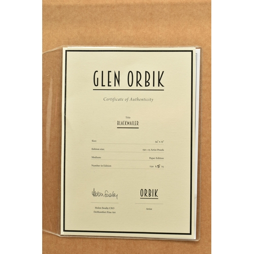 330 - GLEN ORBIK (AMERICA 1963-2015) 'BLACKMAILER', an artist proof print on paper depicting a birds eye v... 