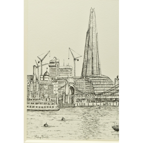 333 - PHILIP BISSELL (BRITISH 1952) 'TOWER BRIDGE AND THE SHARD II', a London skyline across the River Tha... 