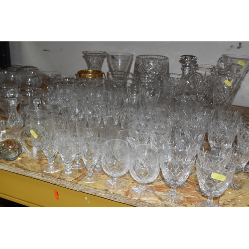 345 - A QUANTITY OF CUT CRYSTAL AND GLASSWARE, comprising a Georgian Crystal basket, two decanters, seven ... 